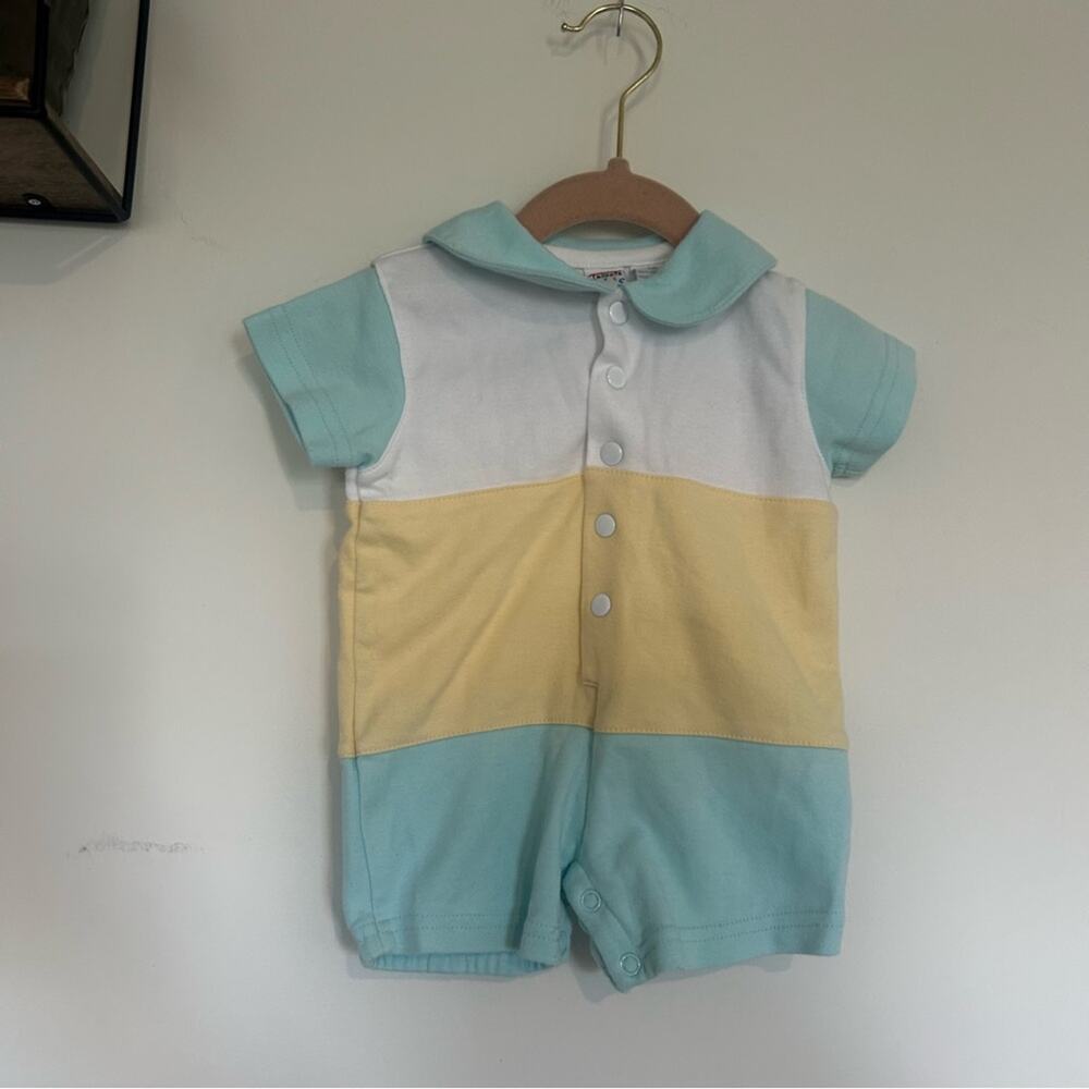 Vintage Talbots Kids Pastel Color Block Romper 100% Cotton Retro Size 3 Months